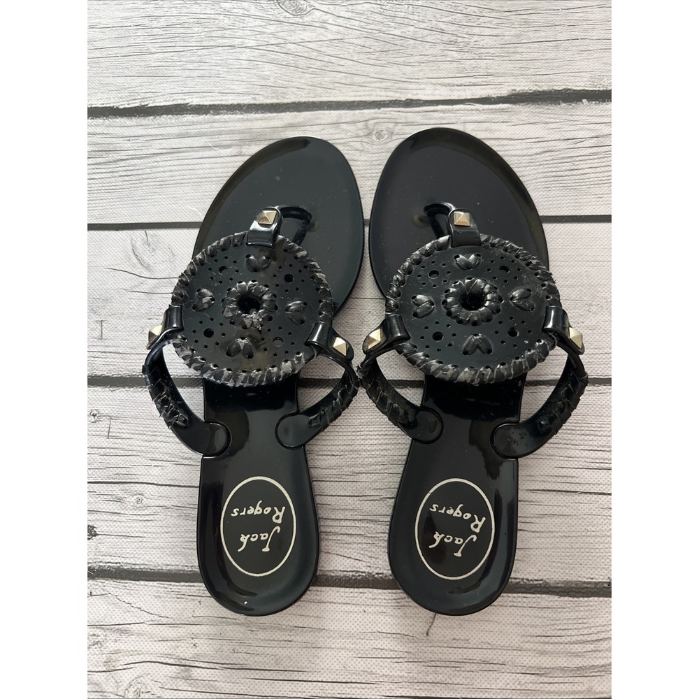 Jack Rogers Sandals Flip Flops Black Jelly Slip On Thong Flats Size 5 Womens